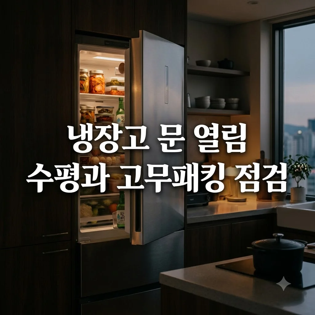냉장고 문이 저절로 다시 열릴 때 해결 방법: 수평 및 고무패킹 점검